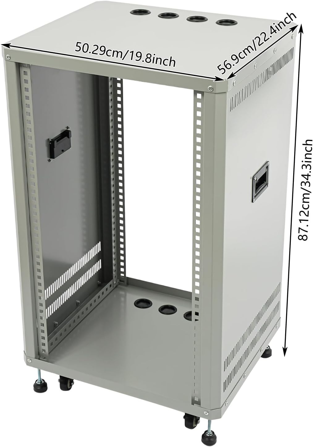 Network Audio Rack with Wheels, Steel Server Rack Cabinet for AV Equipment, Amplifiers, Network Gear, Rolling Universal Rack with Cable Management & Ventilation (Gray, 18U)