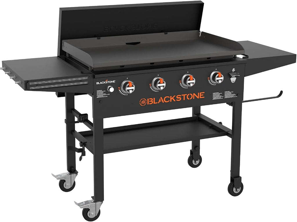 Blackstone Omnivore Outdoor Flat Top Gas Griddle w/Hard Cover, 36' - for Breakfast, BBQ & Grilling w/Steel Cooking Surface, Folding Side Shelves, Rear Grease System & Push-Button Ignition