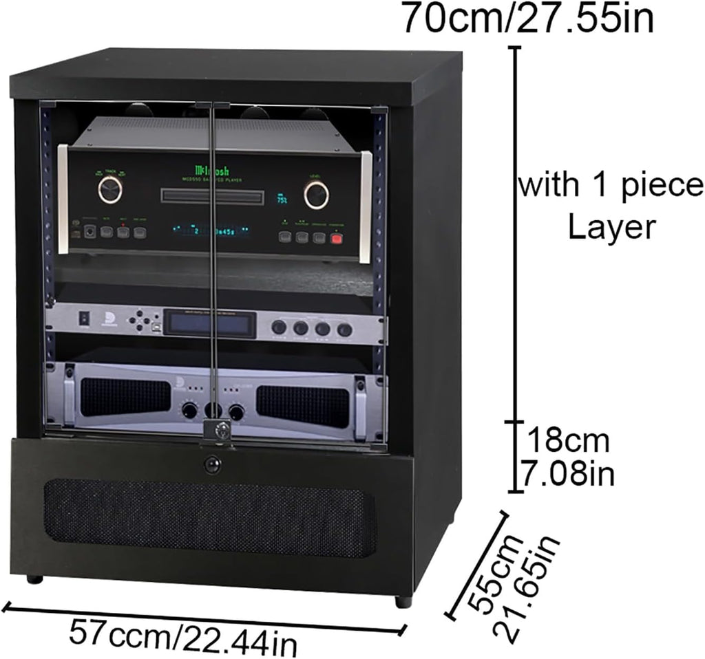 Stylish Wooden Media Cabinet - Vinyl & Record Player Stand, Audio Rack Tower for Stereo & Audio Equipment, Modern Media Shelf for Living Room (22.4x21.7x27.6)