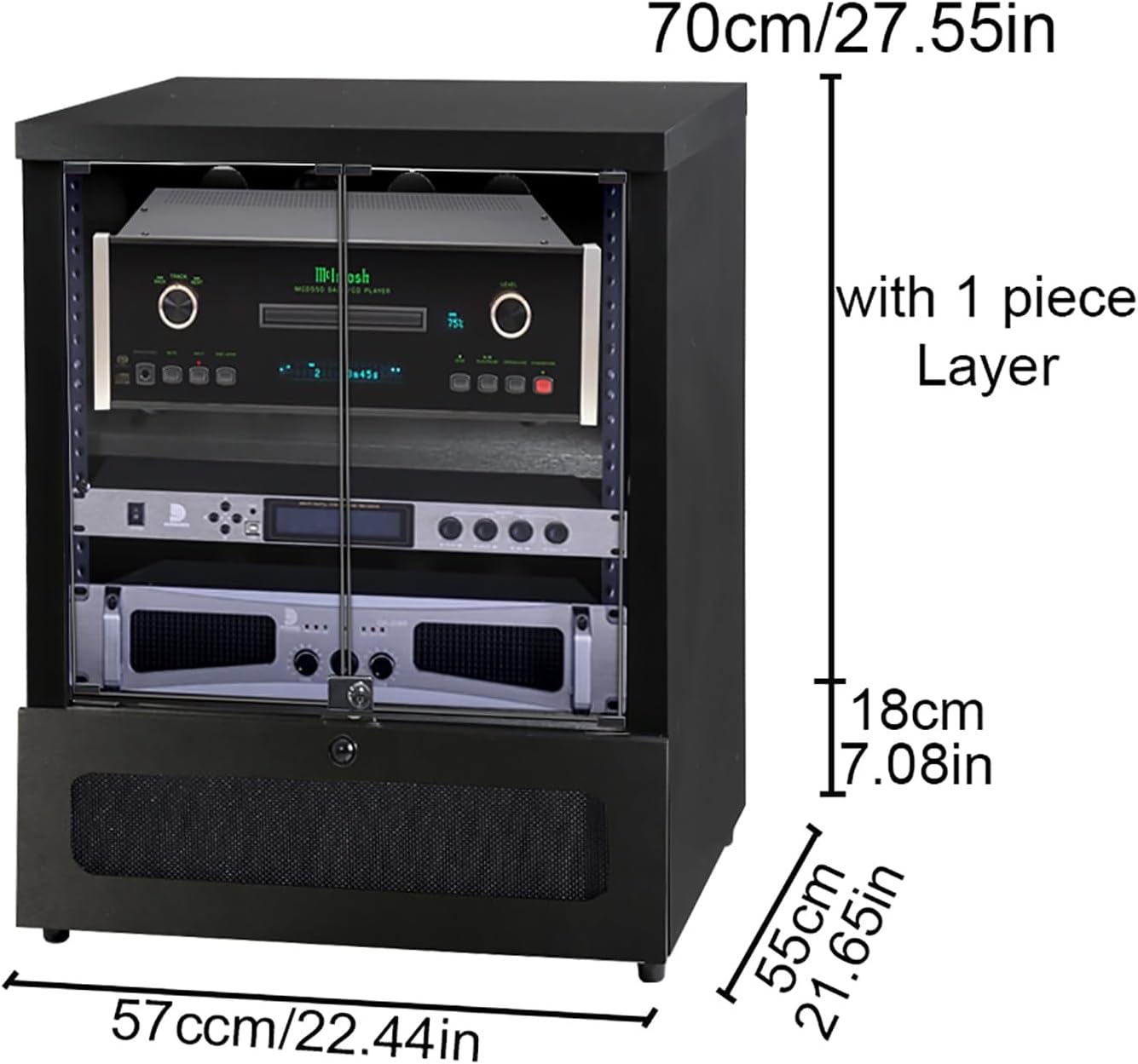 Stylish Wooden Media Cabinet - Vinyl & Record Player Stand, Audio Rack Tower for Stereo & Audio Equipment, Modern Media Shelf for Living Room (22.4x21.7x27.6)