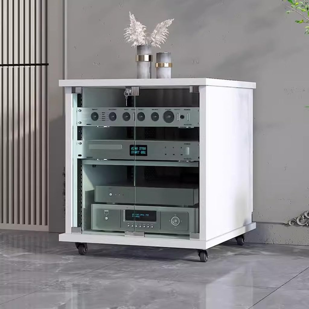 HiFi Audio Cabinet 3-Tiers Amplifier Cabinet Professional Audio Cabinet Stand Audio Rack with Shock-Absorbing Feet Power Amplifier Shelf Equipment Cabinet