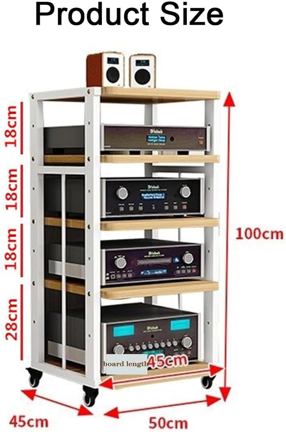 Tier spacing Adjustable Amplifier Racks Mobile Audio and Video Equipment Rack Professional Audio Equipment Cabinet Audio-Visual Tripod with Wheels (Color : C-50X45X100cm)