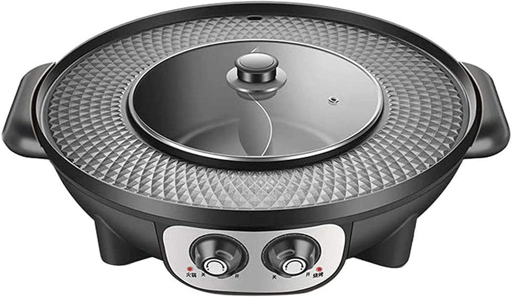 Korean BBQ Grill Electric Hot Pot Mandarin Duck Hot Pot Dual Temperature Dual Control Adjustable Hot Pot Barbecue Integrated Pot Smokeless,Black (Color : Black)