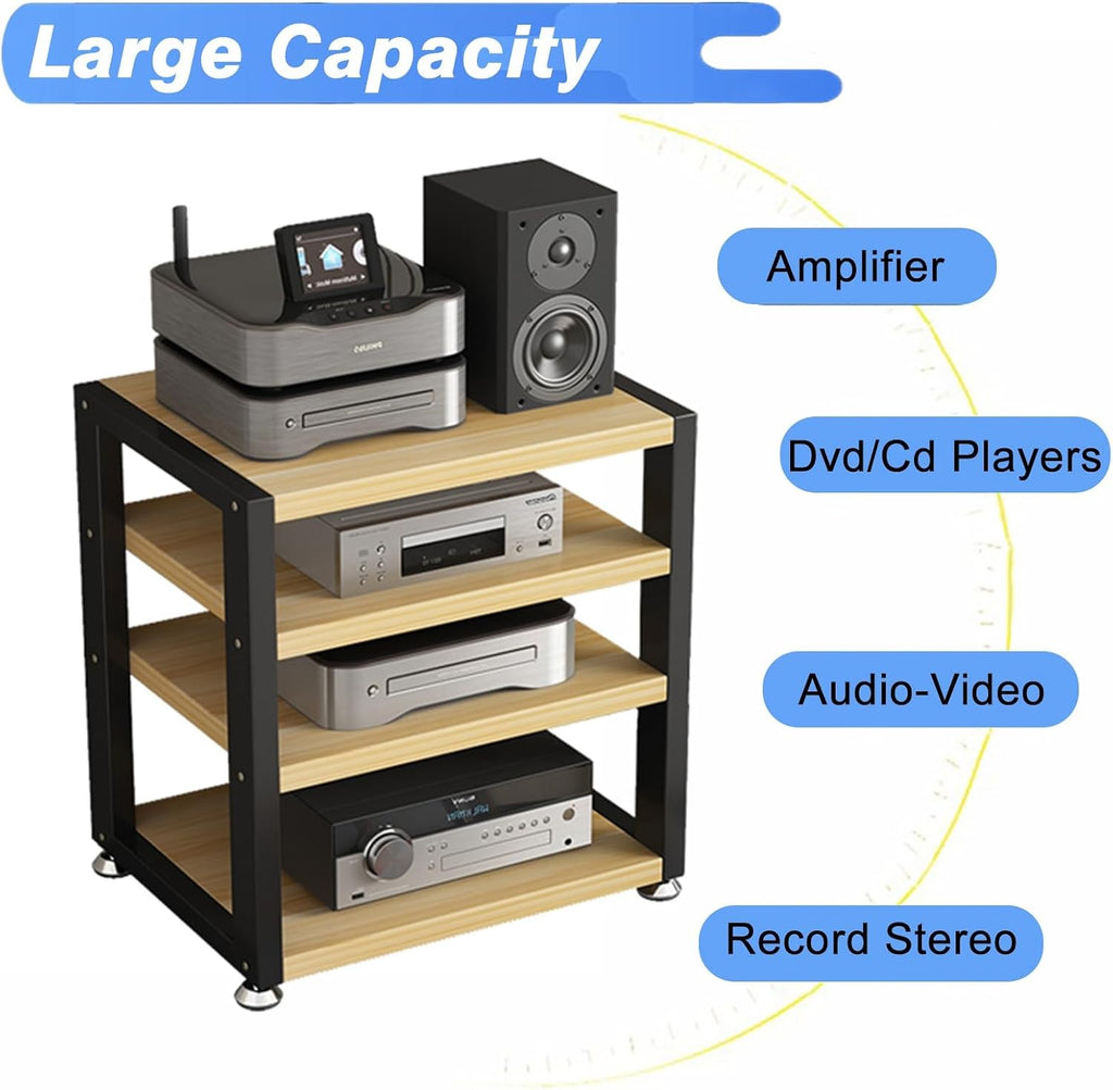 4-Tier Record Player Stand 48cm Tall, HiFi Amplifier Shelf Audio Rack Tower for Audio-Video CD Record Player Stereo Receiver AV Equipment(Black-C)