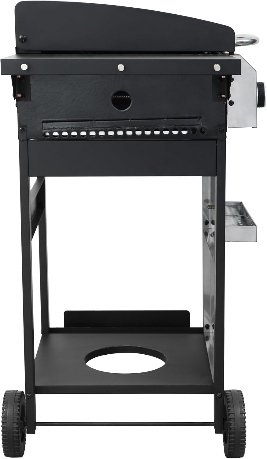 2-Burner Propane Gas BBQ Grill, SS Plancha, 24600BTU Output With Wire Enamel Cooking Grids For Outdoor Barbecue, Foldable Side Table, Hanging Basket, Stainless Steel