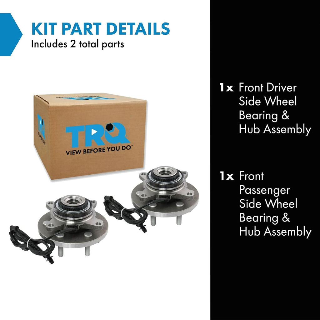 TRQ Front Left and Right Wheel Bearing and Hub Assembly 2 Piece Set for 4 Wheel Drive Models ONLY Compatible with 2015-2017 Ford F150 4x4