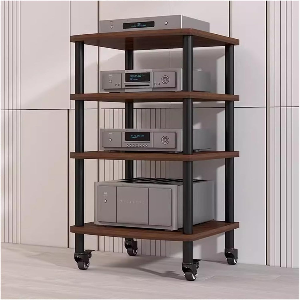 4 Shelf Rolling Stereo Racks with Wheels Media Stand Audio/Video Component Cabinet, Home Modern HiFi Rack Electronics Equipment Shelfs, #1