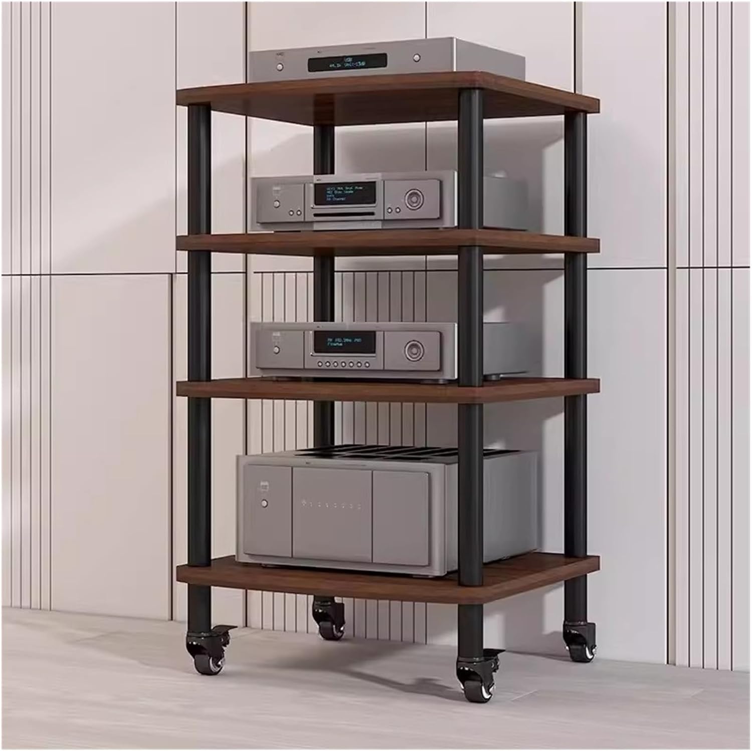 4 Shelf Rolling Stereo Racks with Wheels Media Stand Audio/Video Component Cabinet, Home Modern HiFi Rack Electronics Equipment Shelfs, #1