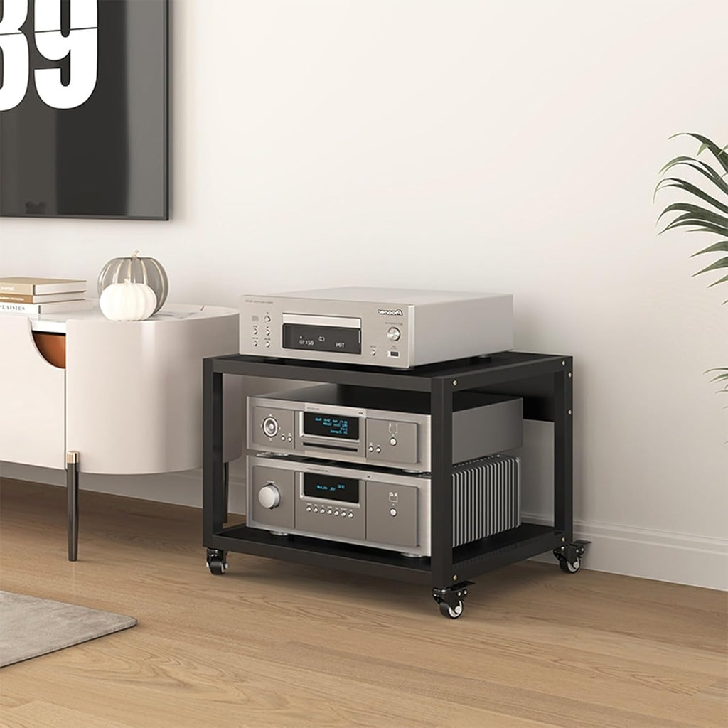 5-Tier Audio/Video Stand with Wheels - Multimedia Storage Cabinet for Amplifiers, DVD/CD Players, Stereo Equipment - Home Office Open Shelf Rack (2-Tier, 50x40x40cm)