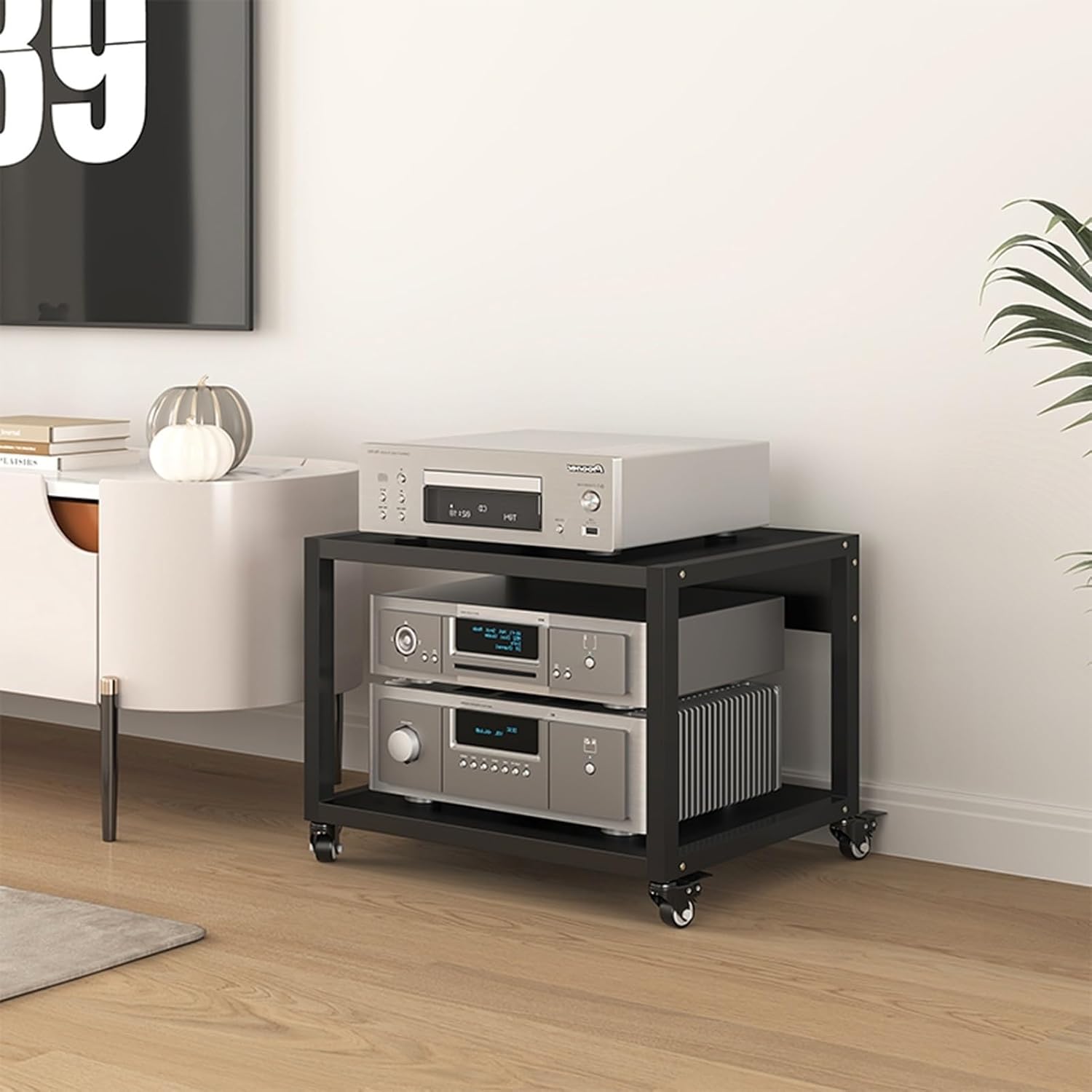 5-Tier Audio/Video Media Stand with Wheels - Multifunctional Stereo Rack for Home & Office, Amplifier & DVD/CD Player Storage, Open Design, 55x50x40cm
