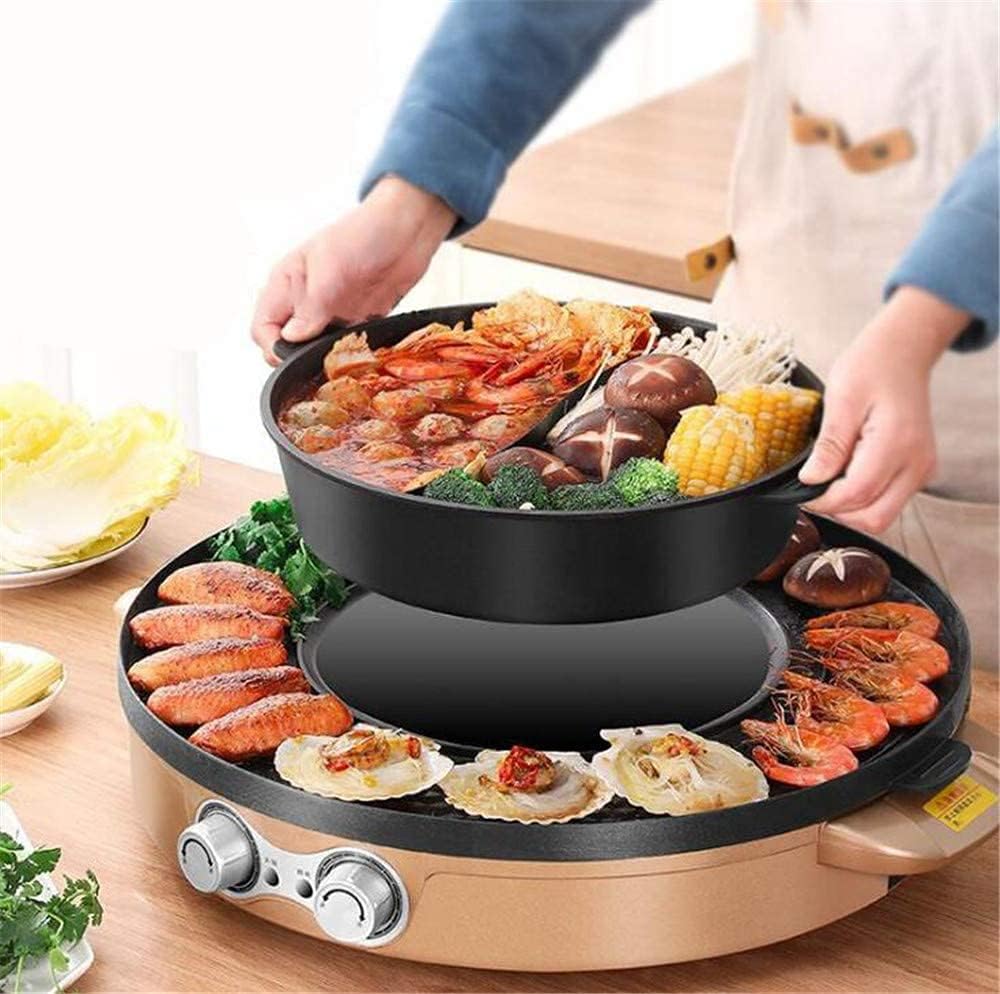 Electric Grill Indoor 2200W 2 in 1 Electric Hot Pot Grill Smokeless Korean BBQ Grill Shabu Pot with Independent Temperature Control, Split for Easy Cleaning, 3.6L Large Capacity for Gatherings (Color