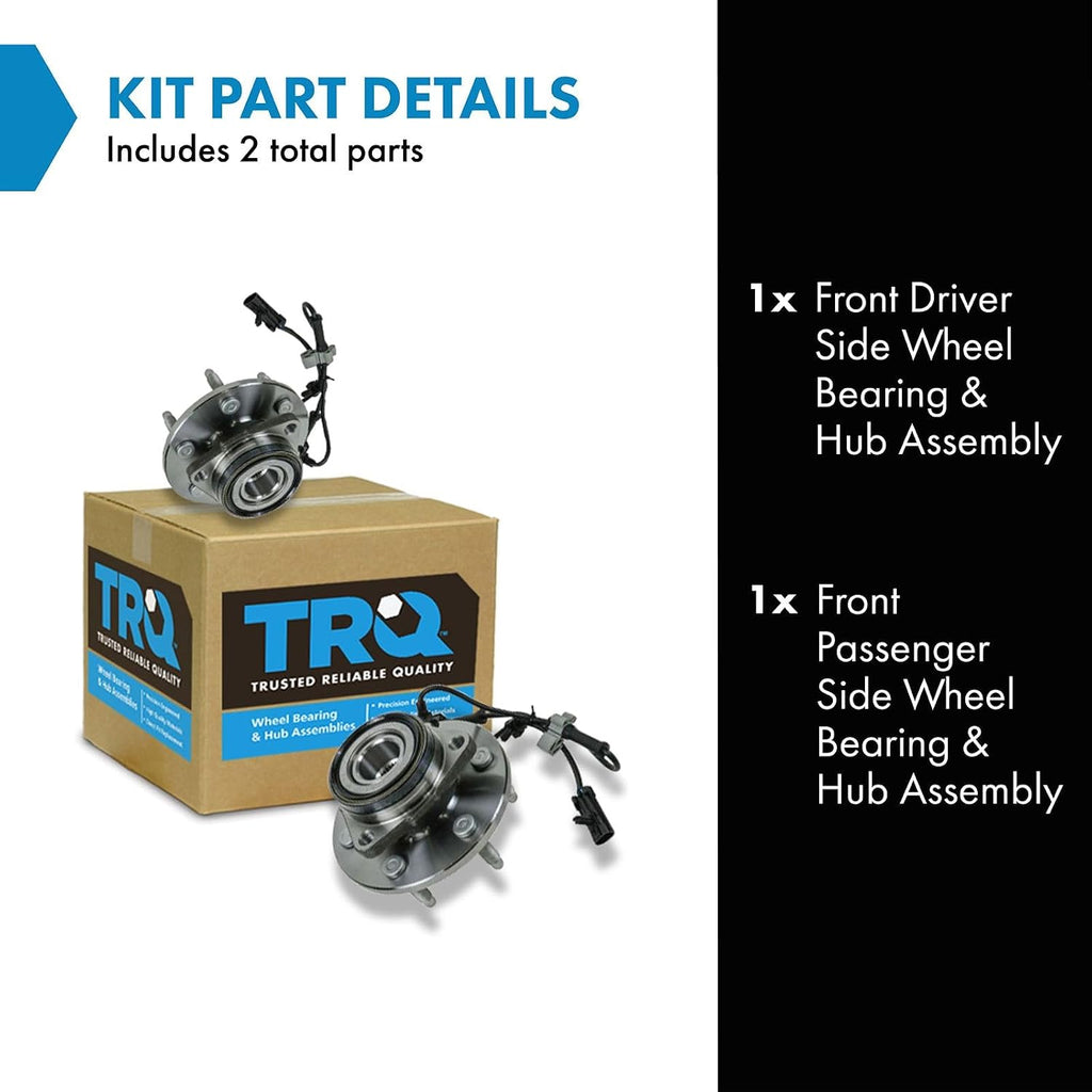 TRQ Front Left and Right Wheel Bearing and Hub Assembly 2 Piece Set for 4 Wheel Drive Models ONLY Compatible with 99-06 Silverado/Sierra 1500 4X4 01-06 Tahoe/Yukon/Suburban 4WD 02-06 Escalade AWD