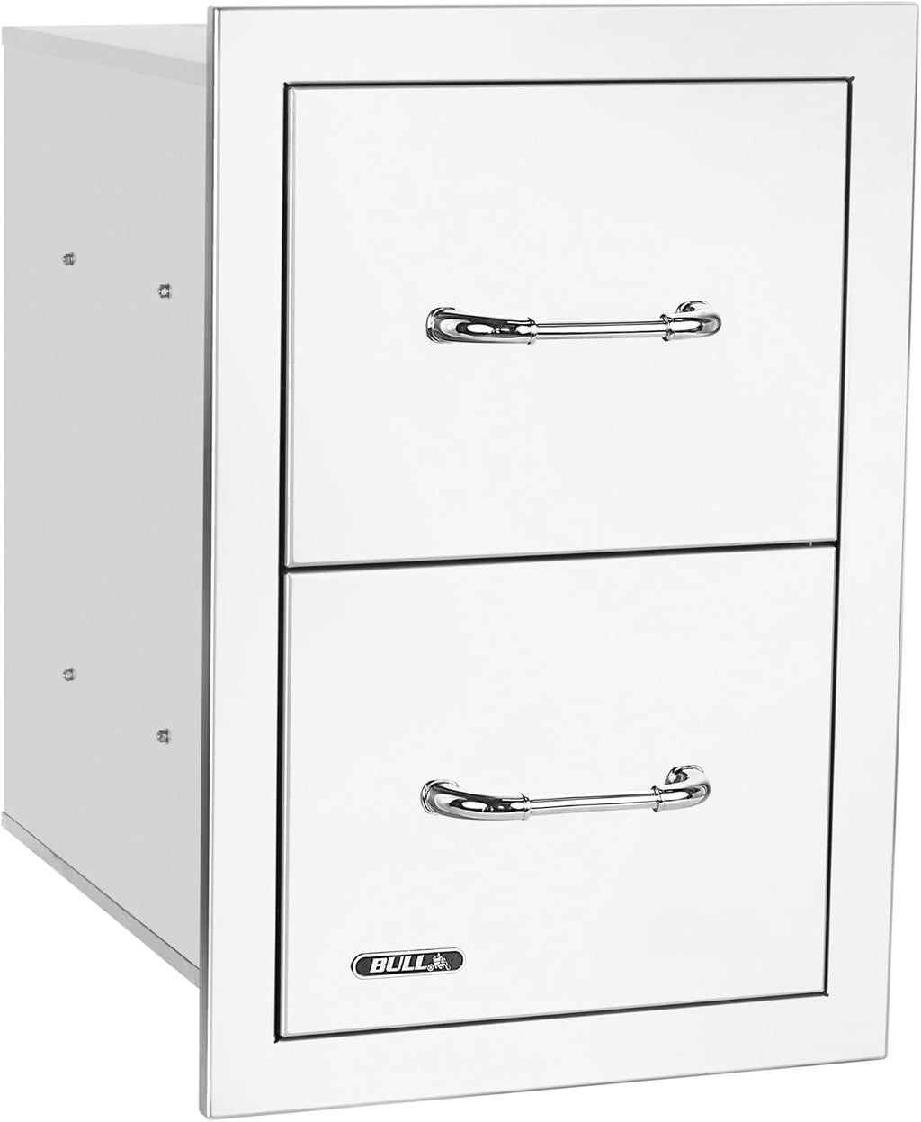 Bull Outdoor Products Premium Outdoor Kitchen Bundle – Angus 75,000 BTU Built-In Grill Head, Double Drawer with Reveal, 38' Double Doors, Single Side Burner, 304 Stainless Steel – LP