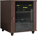 AV Stereo Cabinet, Movable Media Storage Rack, Adjustable Audio Video Stand, TV Console with Glass Doors, Entertainment Center for Media Devices (Brown, 56x57x63cm)