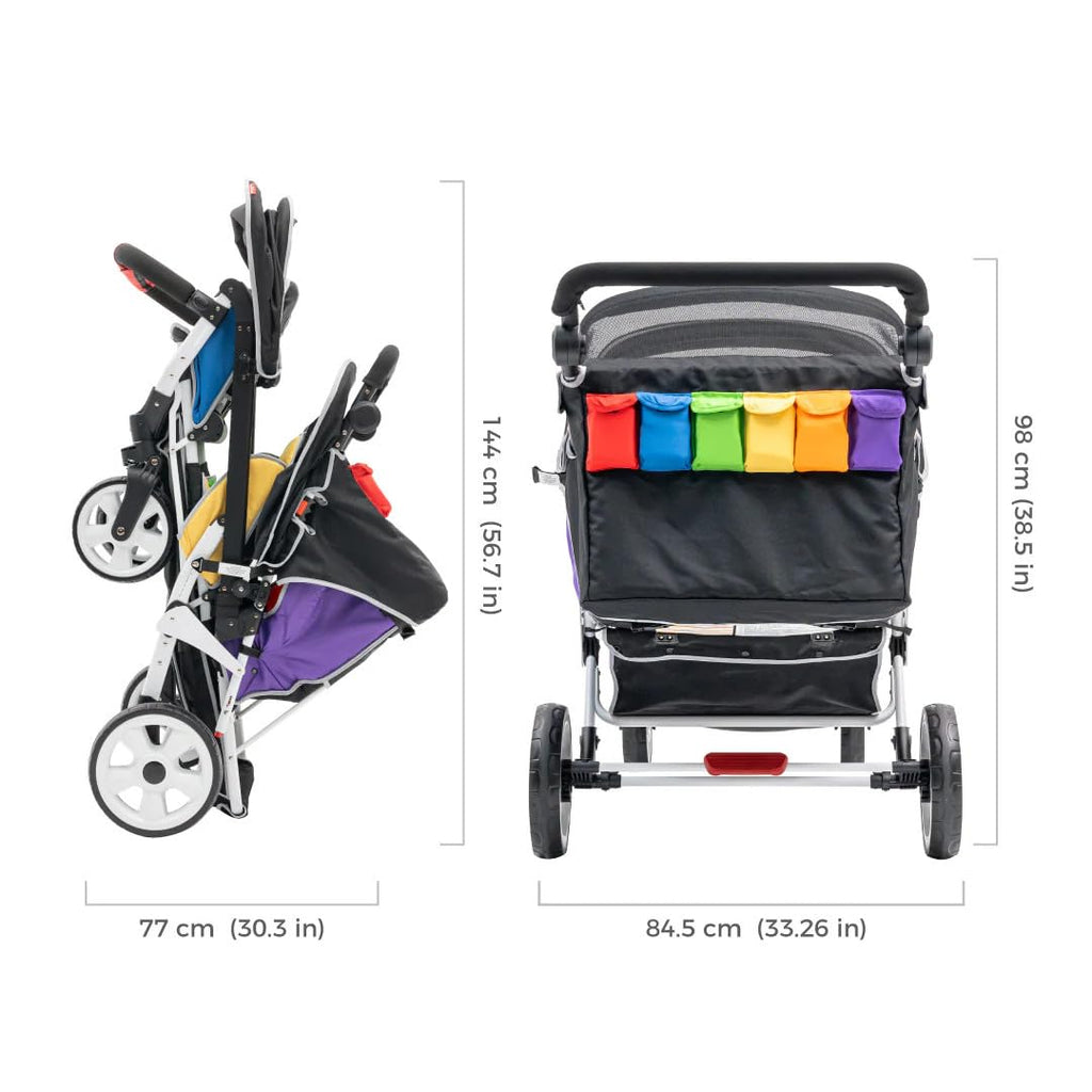Familidoo H6E 6 seat Baby Stroller- Double Canopy - Daycare Strollers with 5 Point Safety Harness - Backseat footrest Extension for 0 to 36 Months