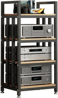 4 Tier Furniture Media Stand DVD CD Player Stand Audio Rack Power Amplifier Equipment Cabinet with Height Adjustable Wooden Shelf Floorstanding Storage Shelves