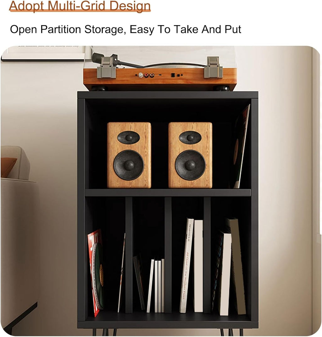 Modern AV Stereo Cabinet & Audio Rack - Stylish Record Player Stand & Media Shelf Storage for Home, Office & Theater - Light Brown Finish
