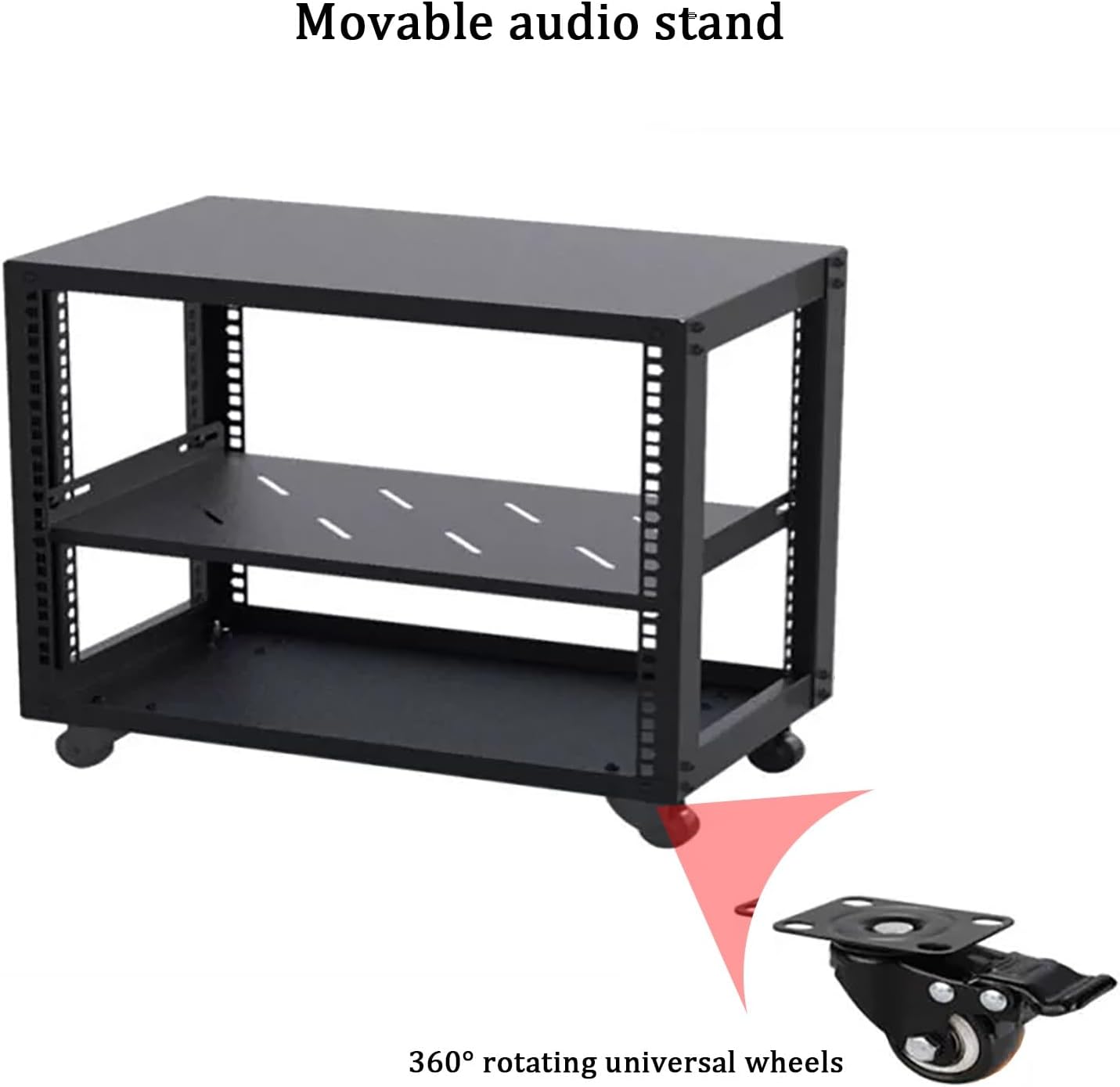 2 Tier AV Media Stand, Metal Audio Rack with Wheels, Adjustable Stereo Cabinet, Heavy-Duty Media Storage, 150kg Capacity, Perfect for Home Theater & Entertainment Center (50.9x30x46.7cm)