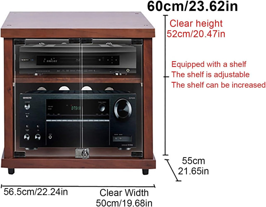 Stylish Wooden Media Cabinet for Record Player & Stereo - Audio Rack Tower Stand, Perfect Record Player Shelf for Home Entertainment (56.5x55x60cm)