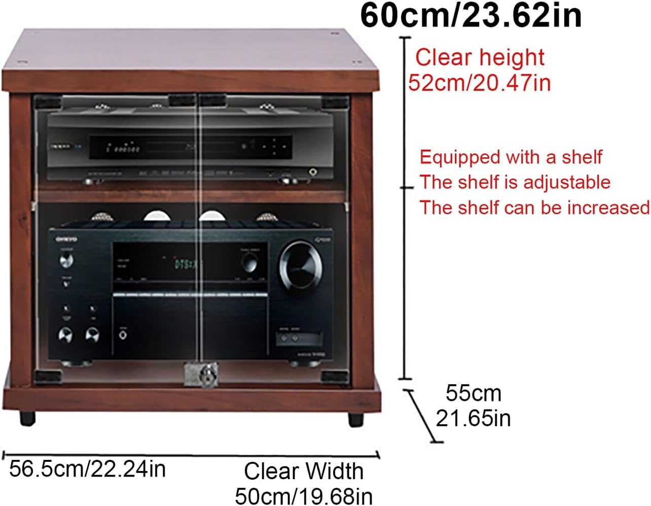Stylish Wooden Media Cabinet for Record Player & Stereo - Audio Rack Tower Stand, Perfect Record Player Shelf for Home Entertainment (56.5x55x60cm)