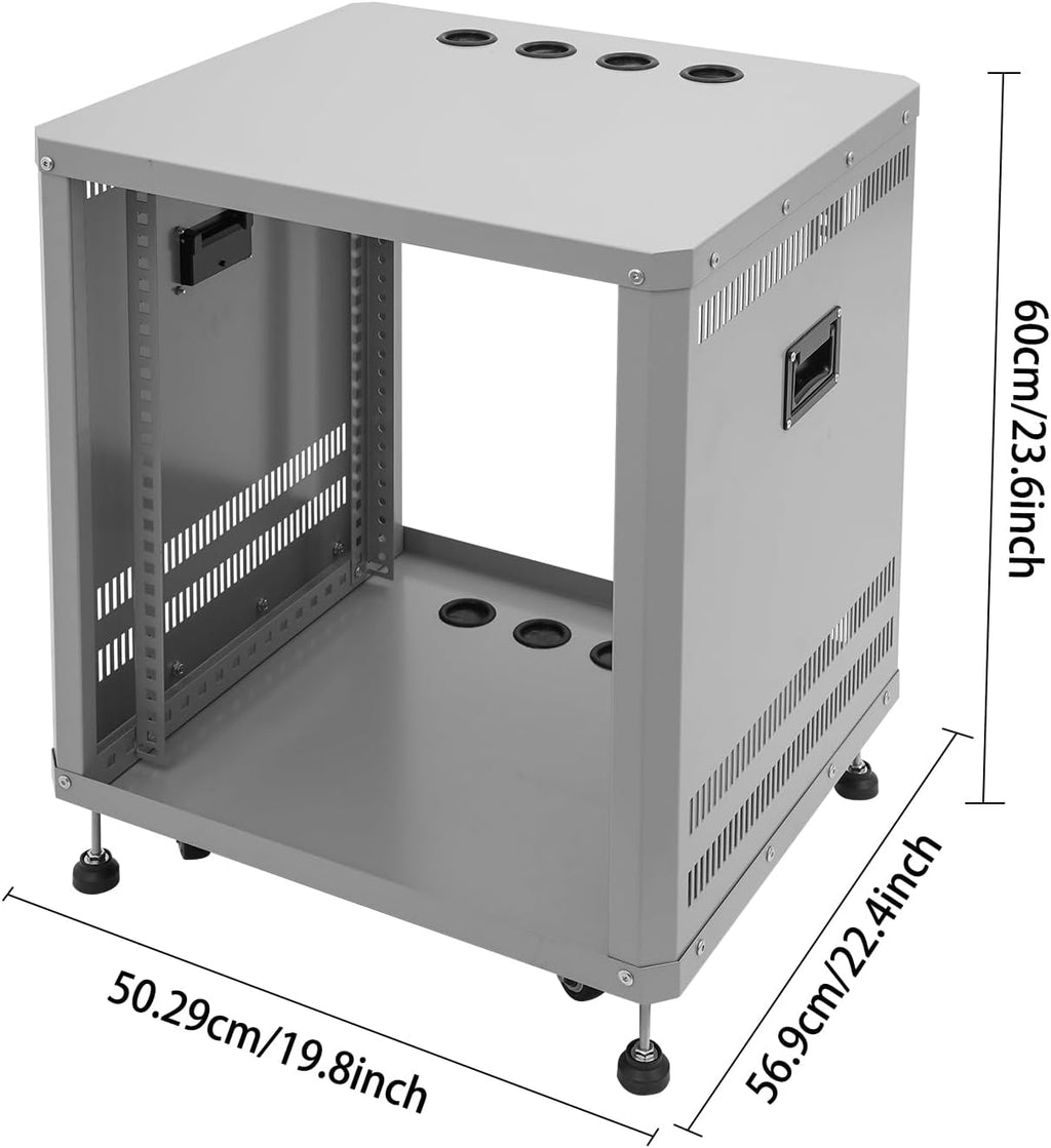 Network Audio Rack with Wheels, Steel Server Rack Cabinet for AV Equipment, Amplifiers, Network Gear, Rolling Universal Rack with Cable Management & Ventilation (Gray, 12U)