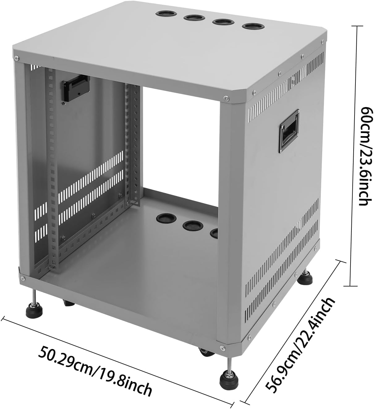 Network Audio Rack with Wheels, Steel Server Rack Cabinet for AV Equipment, Amplifiers, Network Gear, Rolling Universal Rack with Cable Management & Ventilation (Gray, 12U)