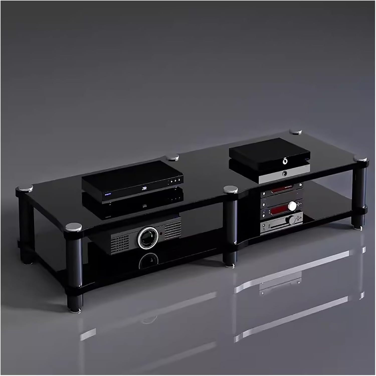 120cm Long Media Stand Audio/Video Component Cabinet, Home Stereo Racks and Stands, Heavy Duty Upright Modern Audio Equipment Rack, Open-Ended Modular Unit, Black-#1-2 Tier