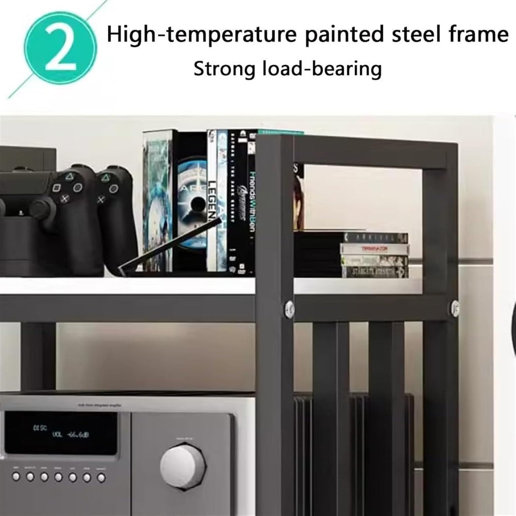 AV Media Stand,Media Stand, Audio Rack Av Stand Tower Power Amplifier Equipment Cabinet Floor-Standing Retro Storage Shelves with Height Adjustable Wooden Shelf(White+Teak)