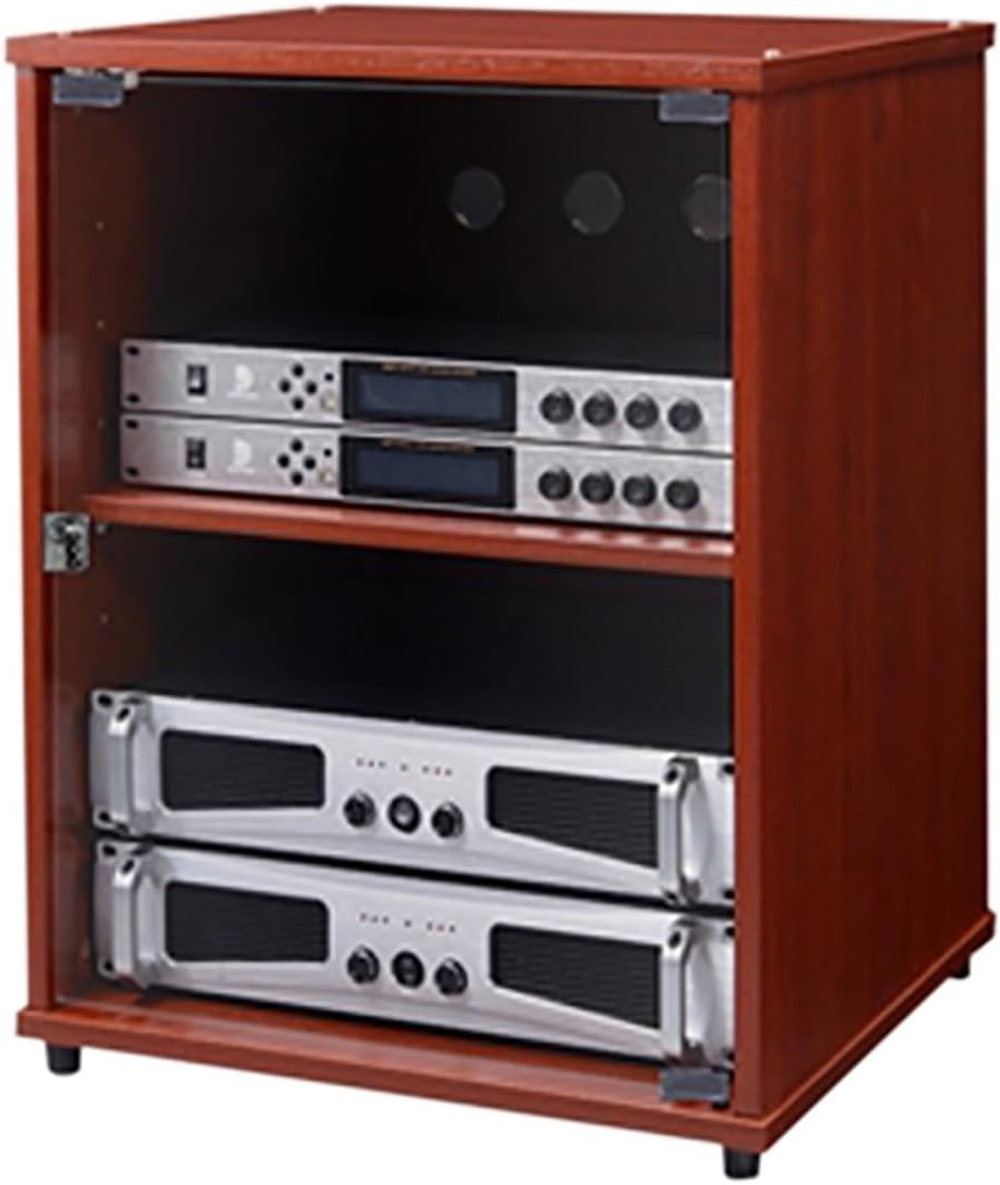 Stylish 3-Shelf Modern Wooden Media Cabinet, Audio Rack Stand for Record Player & Gaming Consoles, Brown Finish, 55x50x66cm - Perfect Storage Solution for Entertainment