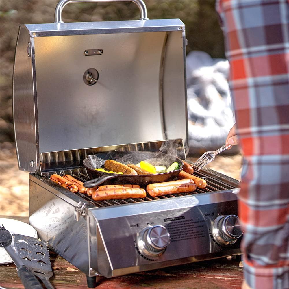 Monument Grills Tabletop Propane Gas Grill for Outdoor Portable Camping Cooking with BBQ Cover(2 items)