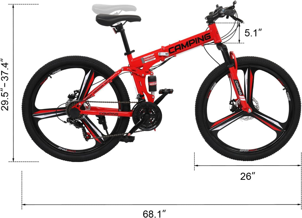 Ktaxon 26 Inch Folding Bike, 21 Speeds Foldable Bikes for Adults, Bicycle for Men & Women with Full-Suspension, Unique 3 Spoke Alloy Wheel, Dual Disc Brake, Quick Release and Adjustable Saddle