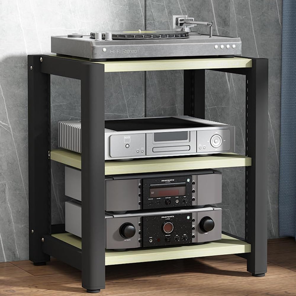 Adjustable 3-Tier HiFi Audio Rack - Stylish Media Stand for TV & Audio Equipment Storage, Multi-Functional Stereo Component Cabinet (60x50x65cm)