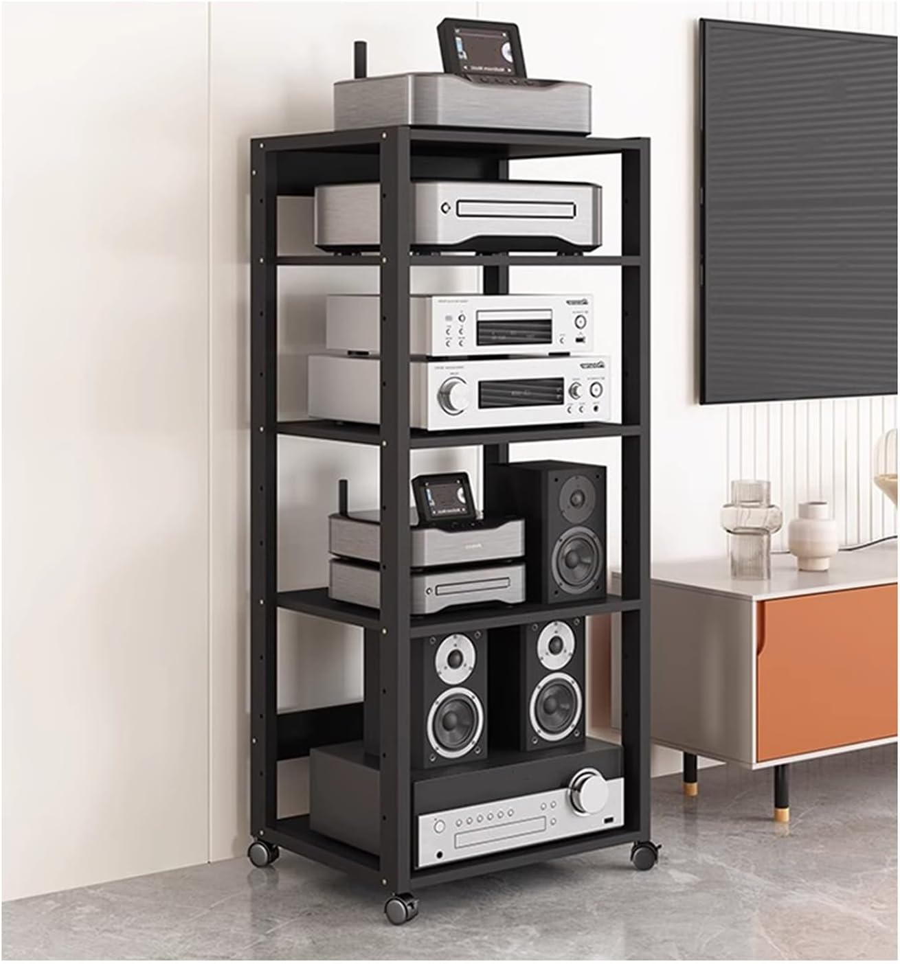 5/6/7-Tier AV Media Stand HiFi Racks Multifunctional Stereo Cabinet Media Storage Shelf for Audio-Video Equipment Record Player DVD Entertainment Unit(5-Tier)