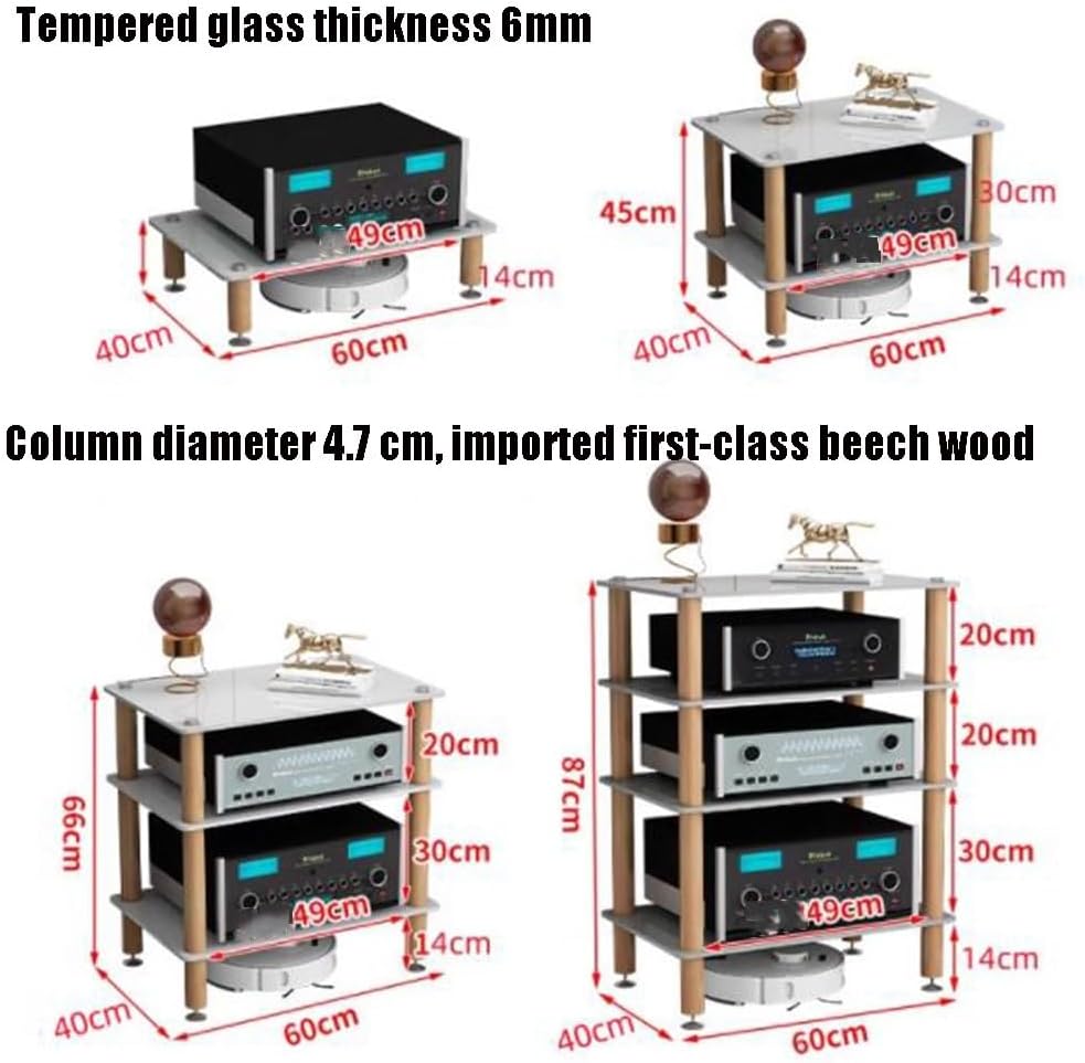Audio-Video Media Stand 3 4 Tier Tempered Glass Shelves Portable Media Storage Rack for Entertainment Stereo Components, HiFi Audio Equipment(White,1 Tier/60x40x14cm)