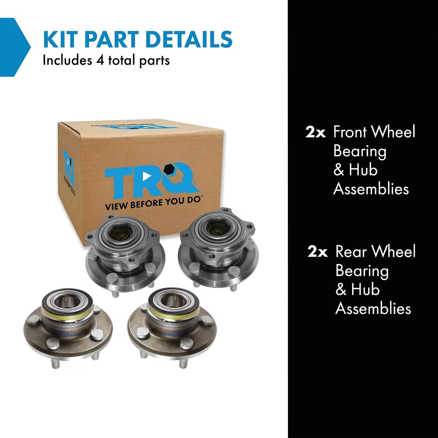TRQ 2 Piece Front Rear Wheel Bearing & Hub Assembly Set Compatible with 2005-2009 Chrysler 300 2006-2009 Dodge Charger 2005-2008 Magnum