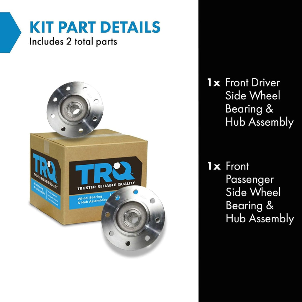 TRQ 2 Piece Front Wheel Bearing & Hub Assembly Set 4WD Compatible with 1988-1994 Chevrolet K2500 1992-1994 K2500 Suburban K3500 GMC
