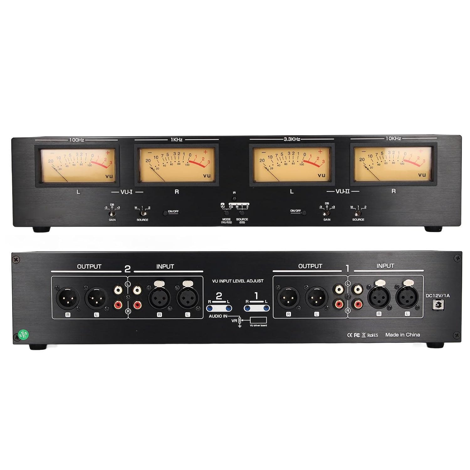 4 Way VU Meter 3 Gain DC 12V 1A Power Off Data Storage Analog Sound Level Meter for Audio Equipment