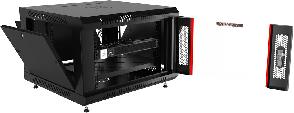Sysracks 6U Wall Mount Server Rack – 24-Inch Deep Locking Network Enclosure with Cooling Fan, Power Strip, Dust-Tight Cable Entries, Shelf & Feet for Desktop, AV, IT, and Telecommunication Equipment