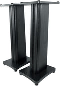 Rockville Pair SS28B Premium Black Wood Grain 28' Home Speaker Stands, 100lb Capacity, Solid MDF Wood, Dual Platforms, Spikes and Pads Included, for Home Theater and Studio Audiophiles