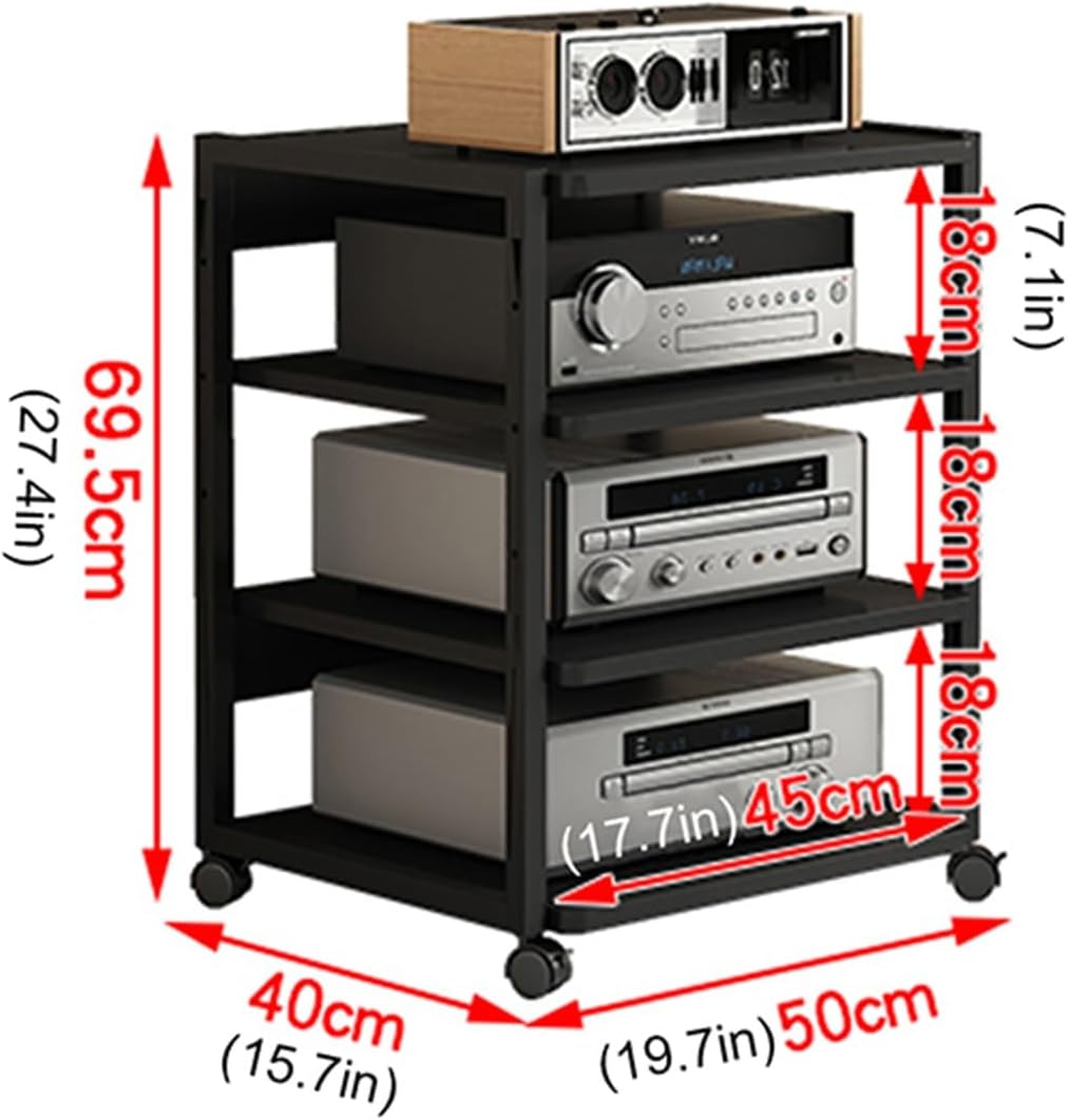 Modern 4-Tier Stereo Stand Cabinet for AV Media and Game Consoles, Corner Entertainment Center with Wooden Storage Shelves, CD Rack, 50x40x69.5cm, Stylish Audio Video Component Organizer