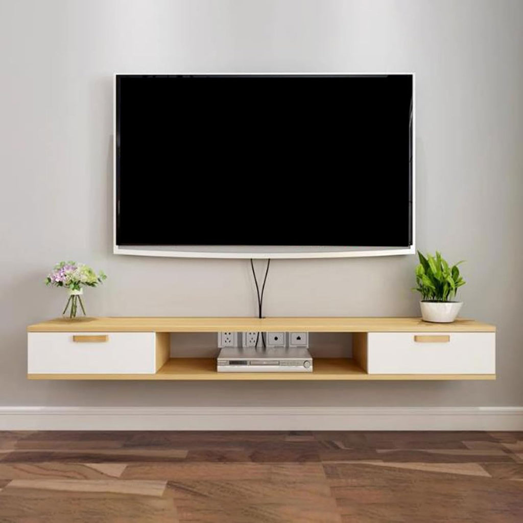 TV Table Unit for TVs, Wall Mounted TV Cabinet Floating TV Shelf Wall Shelf Home Entertainment Center TV Mount Stands Multimedia Storage Cabinet With drawer Audio-visual Equipment Shelves 100cm