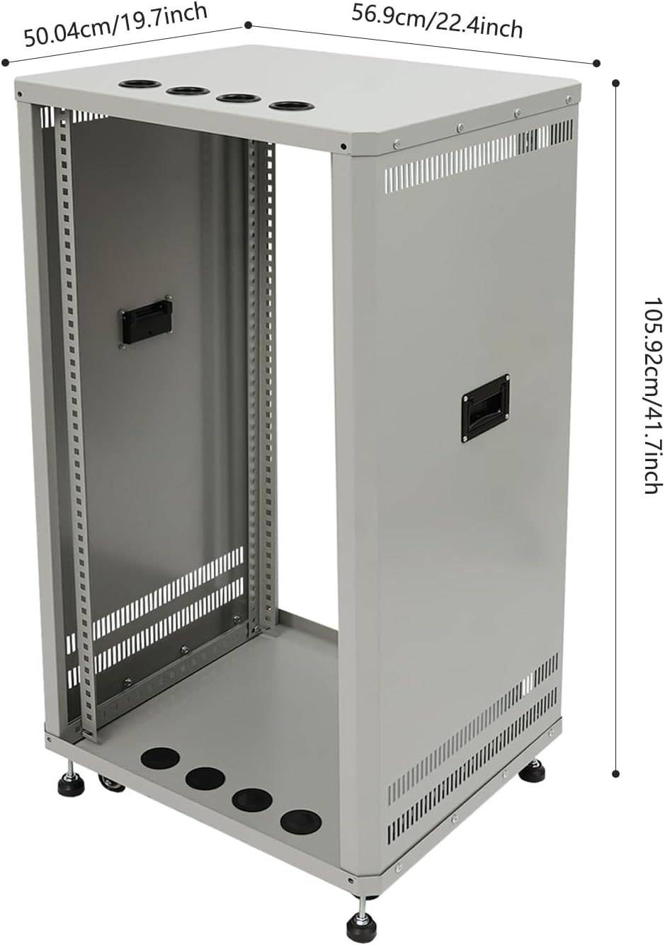 Network Audio Rack with Wheels, Steel Server Rack Cabinet for AV Equipment, Amplifiers, Network Gear, Rolling Universal Rack with Cable Management & Ventilation (Gray, 22U)
