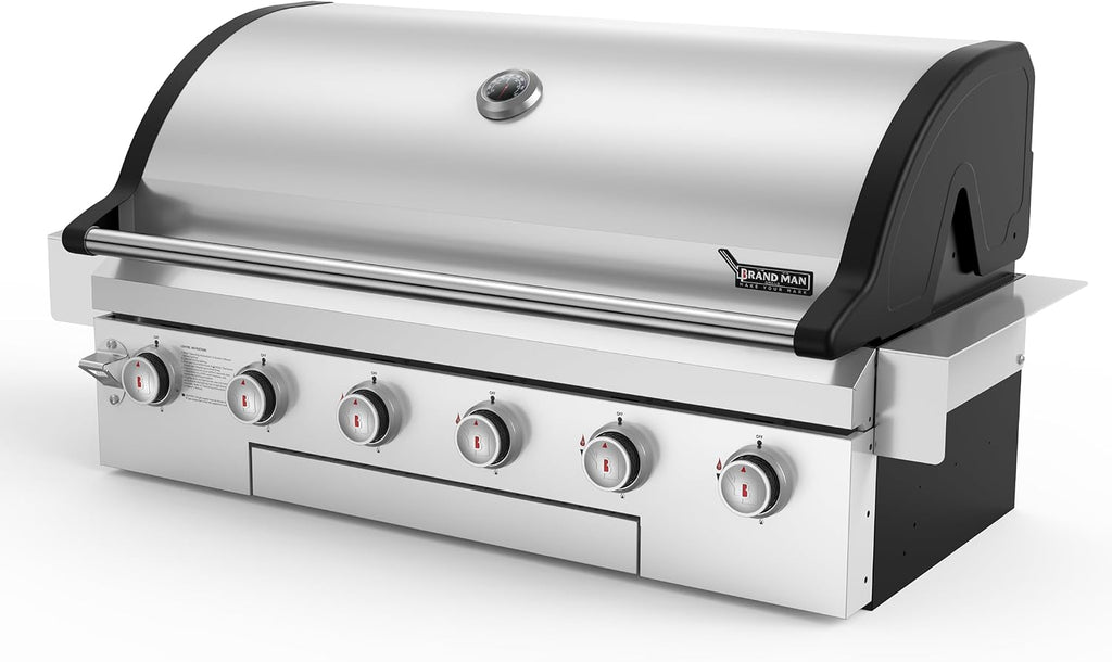 Brand-Man Propane Gas Grill, 40-Inch 6-Burner Built-In Head BBQ Island Outdoor Kitchen, Natural Gas Convertible, Heavy Duty 304 Stainless Steel, 60,000BTUs