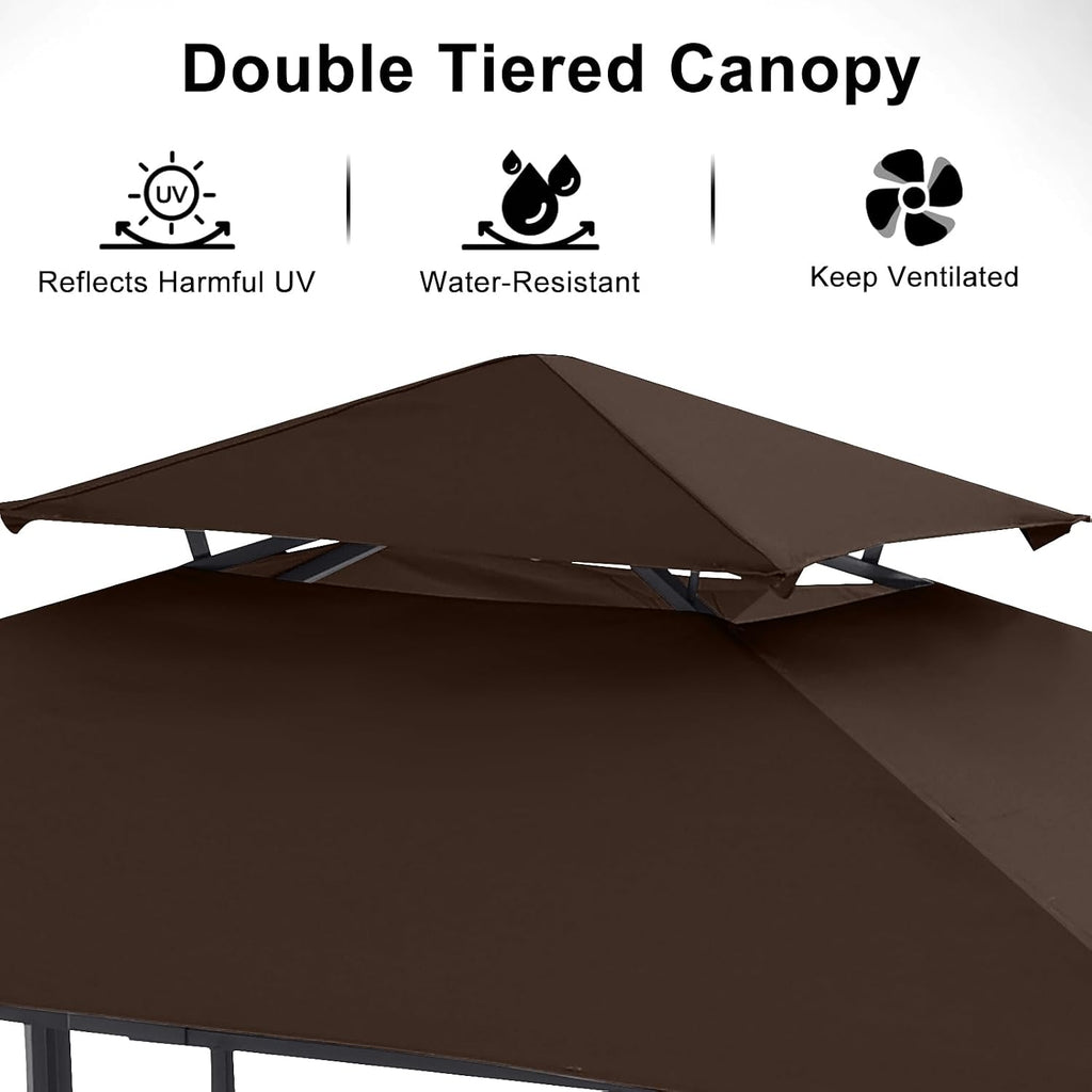 ABCCANOPY Grill Gazebo with Extra Awning on Three Sides - 5'x14' Outdoor Grill Canopy BBQ Gazebo Barbecue Canopy with LED Lights for Backyard, Lawn and Patio (Brown)