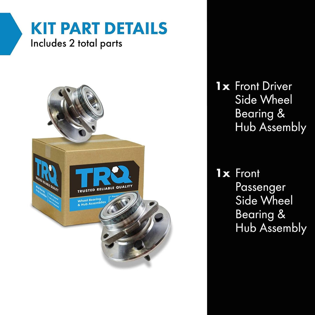 TRQ 2 Piece Front Wheel Bearing & Hub Assembly Set Compatible with 1997-2000 Ford F-150