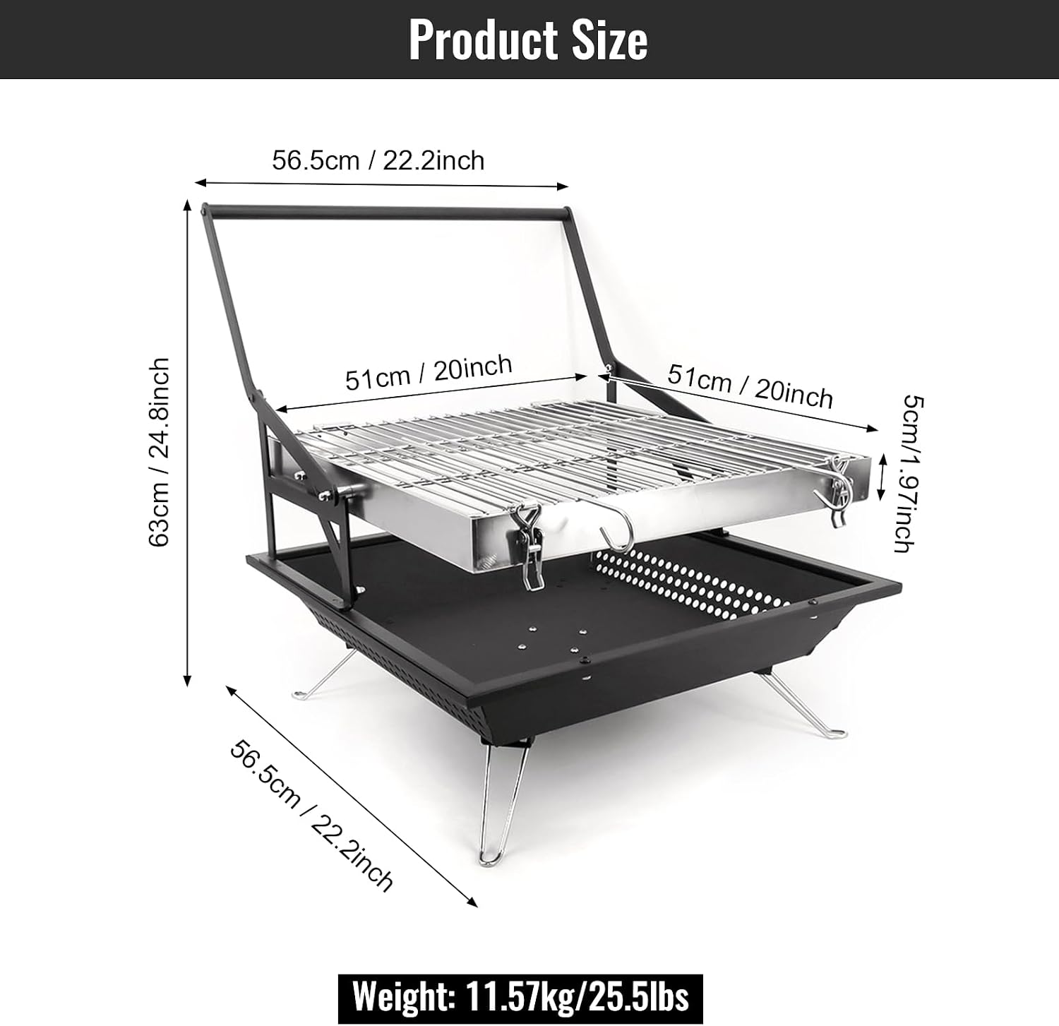 360° Rotating Charcoal Grills,Stainless Steel Flipping Barbecue Grill for Camping BBQ Picnics Beach Party Cooking Outdoor Garden Yard