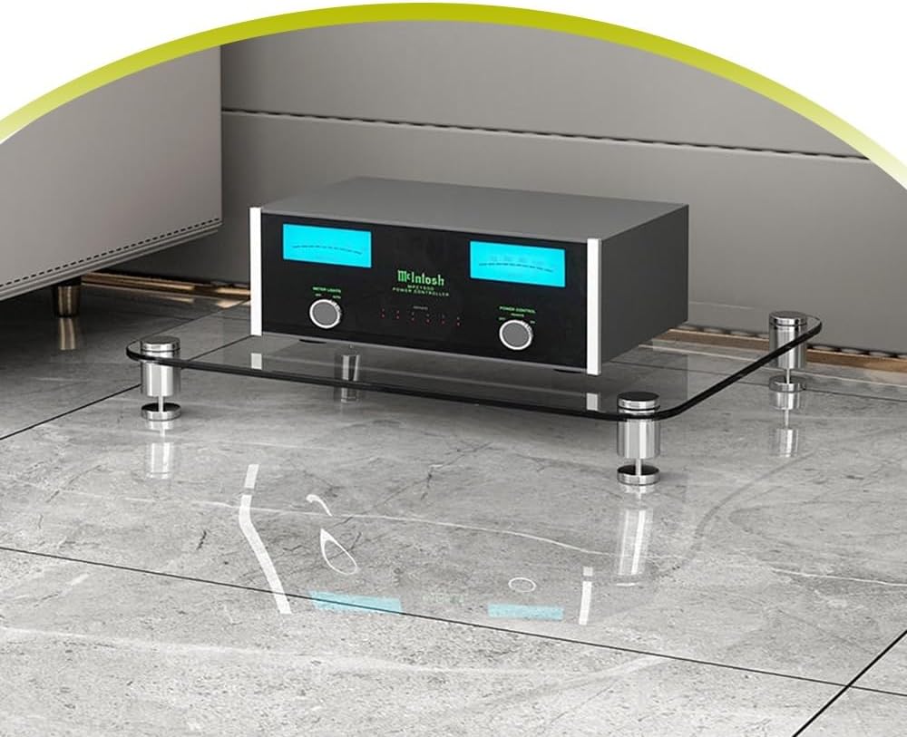 4 Tier HiFi Rack Tempered Glass AV Component Stand Open Media Storage Cabinet for Stereo Equipment Durable & Stylish Audio Shelf Perfect for Home Theater Systems
