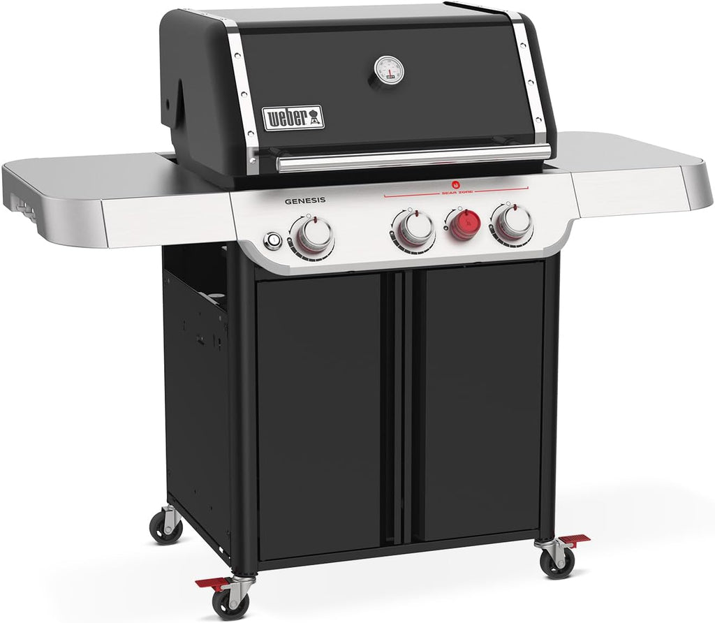 Weber Genesis E-325 Liquid Propane Gas Grill for Outdoor Cooking, 3 Burners, Black – Porcelain-Enameled, Cast-Iron Grates, PureBlu Burners & Sear Zone
