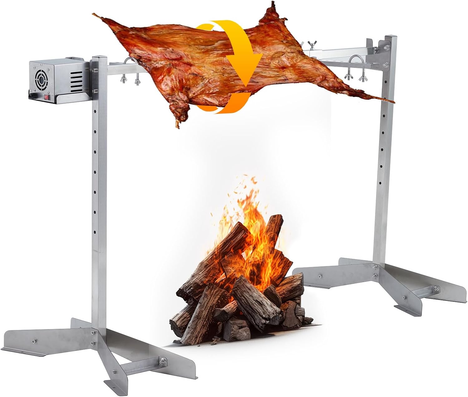 GarveeTech 46in Stainless Steel Electric Rotisserie Grill - 132LB Capacity for Whole Pig & Lamb, Charcoal Spit Roaster with 50W Motor, Outdoor Camping BBQ