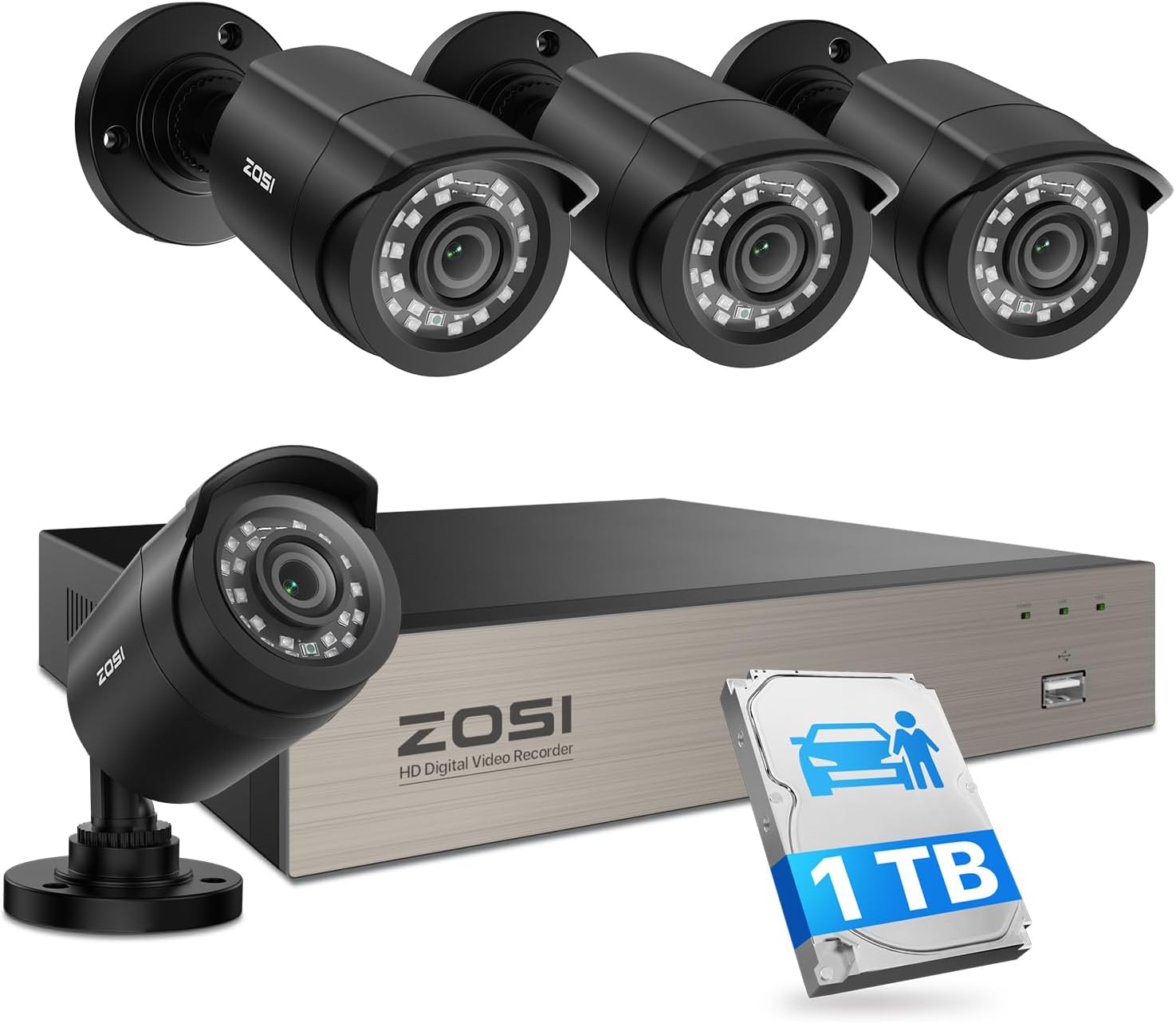 ZOSI 3K Lite Security Camera System with AI Human Vehicle Detection,H.265+ 8CH HD TVI Video DVR Recorder with 4X HD 1920TVL 1080P Indoor Outdoor Weatherproof CCTV Cameras,Remote Access,1TB Hard Drive